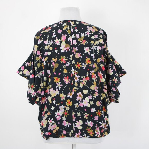 Cabi Sz XL Navy Multi Floral Flowy Short Dolman Sleeve Lined Polyester Top - Picture 10 of 15